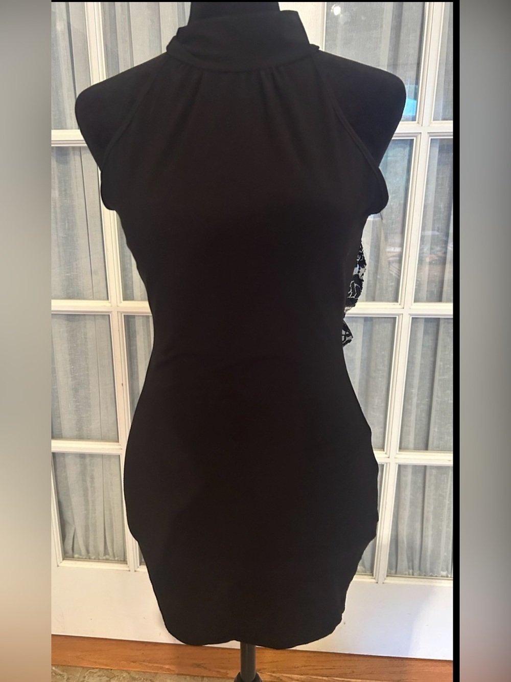 Black Ruffle Backless Halter Dress - Picture 3 of 4